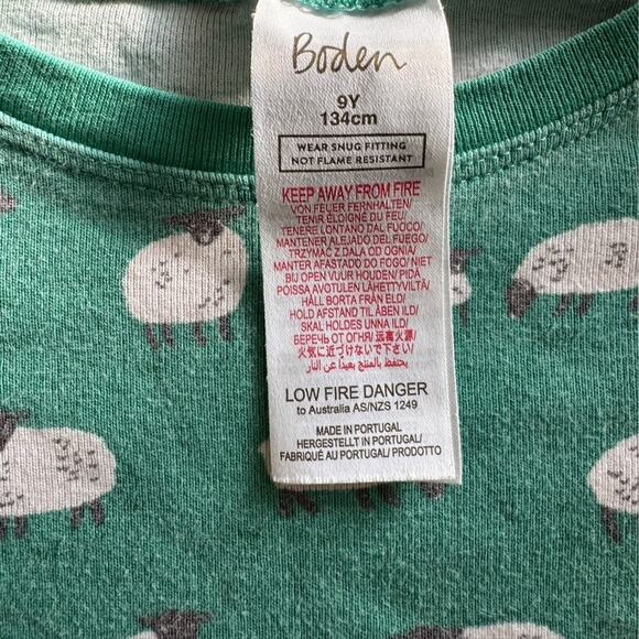 Mini Boden Boys Sheep Print Snug Fit Pajamas Set Long Johns Size 9Y 134cm Green - Picture 7 of 7